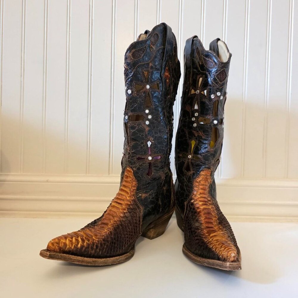 Corral Genuine Python Cutout Rhinestone Western B… - image 3